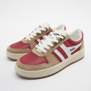 Gola X Zara Kids Leather Sneakers-Red & Beige, 26 / 9.5